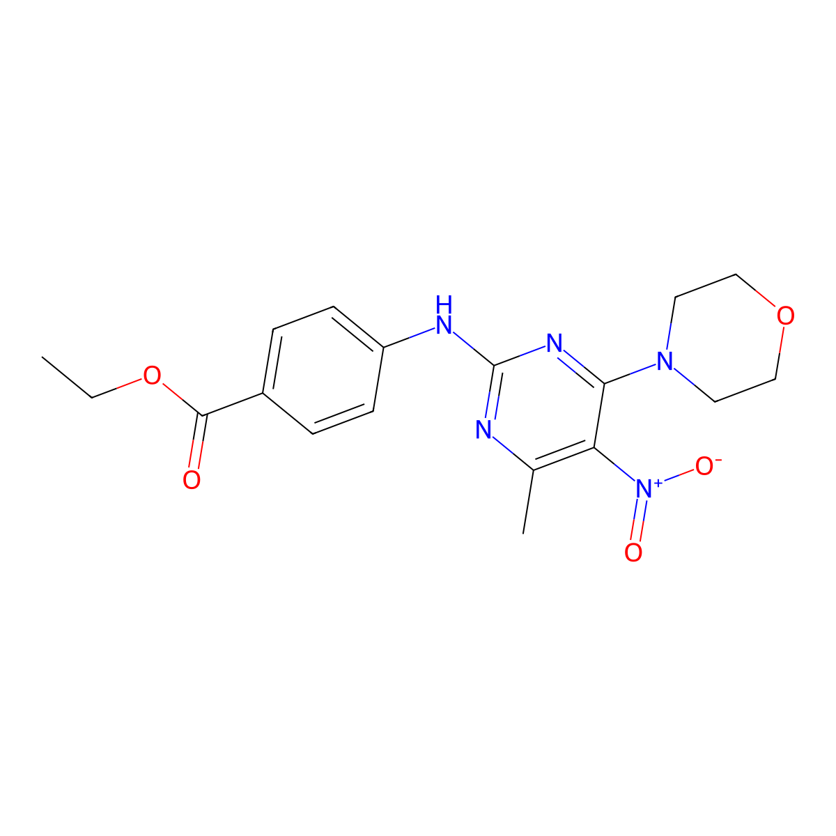 Ethyl 4-((4-methyl-6-morpholino-5-nitropyrimidin-2-yl)amino)benzoate molecular structure, CAS 1202980-24-2