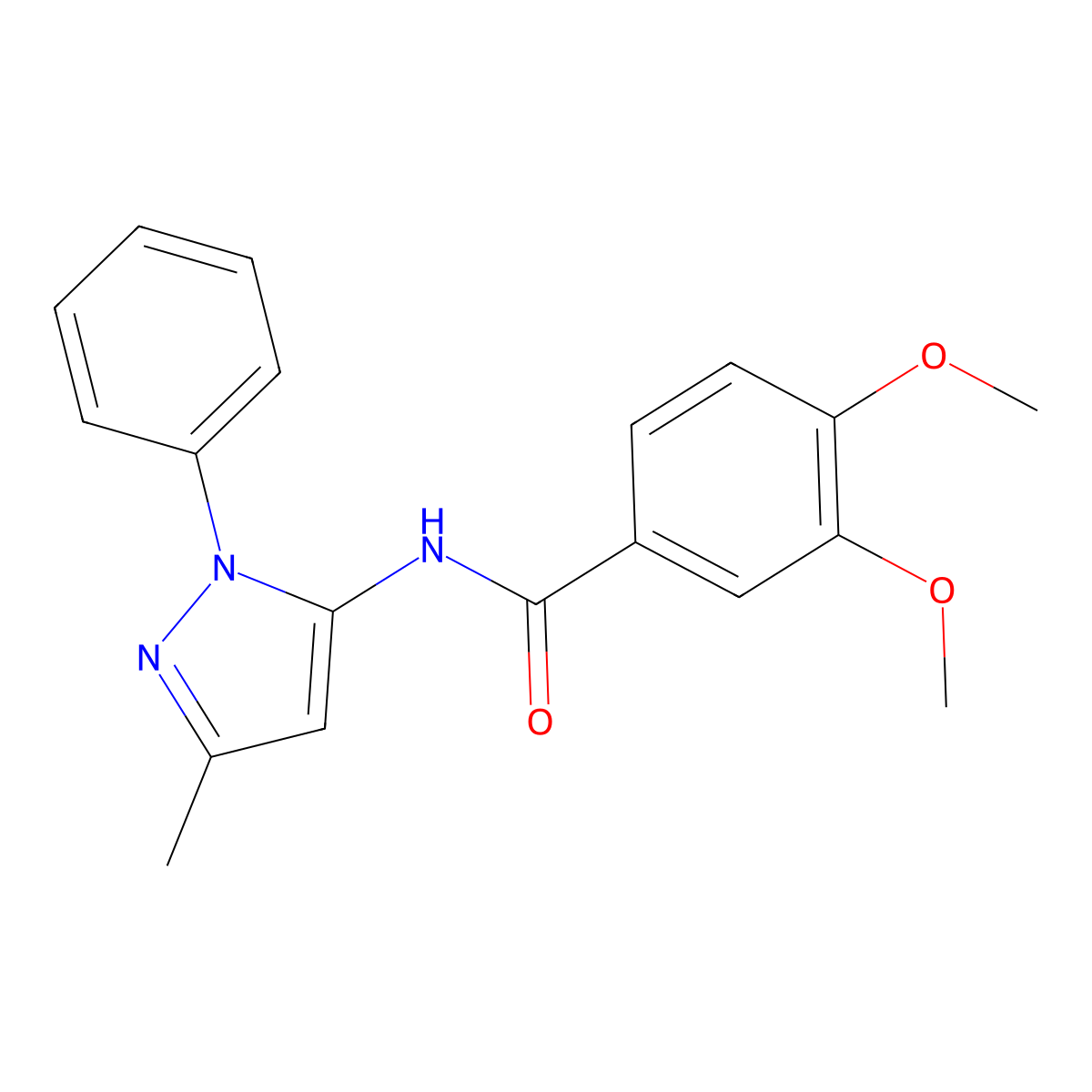 3,4-dimethoxy-N-(3-methyl-1-phenyl-1H-pyrazol-5-yl)benzamide molecular structure, CAS 1202980-98-0