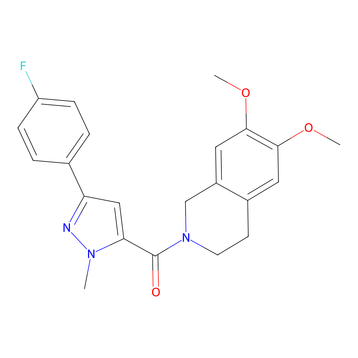 (6,7-dimethoxy-3,4-dihydroisoquinolin-2(1H)-yl)(3-(4-fluorophenyl)-1-methyl-1H-pyrazol-5-yl)methanone molecular structure, CAS 1202981-16-5