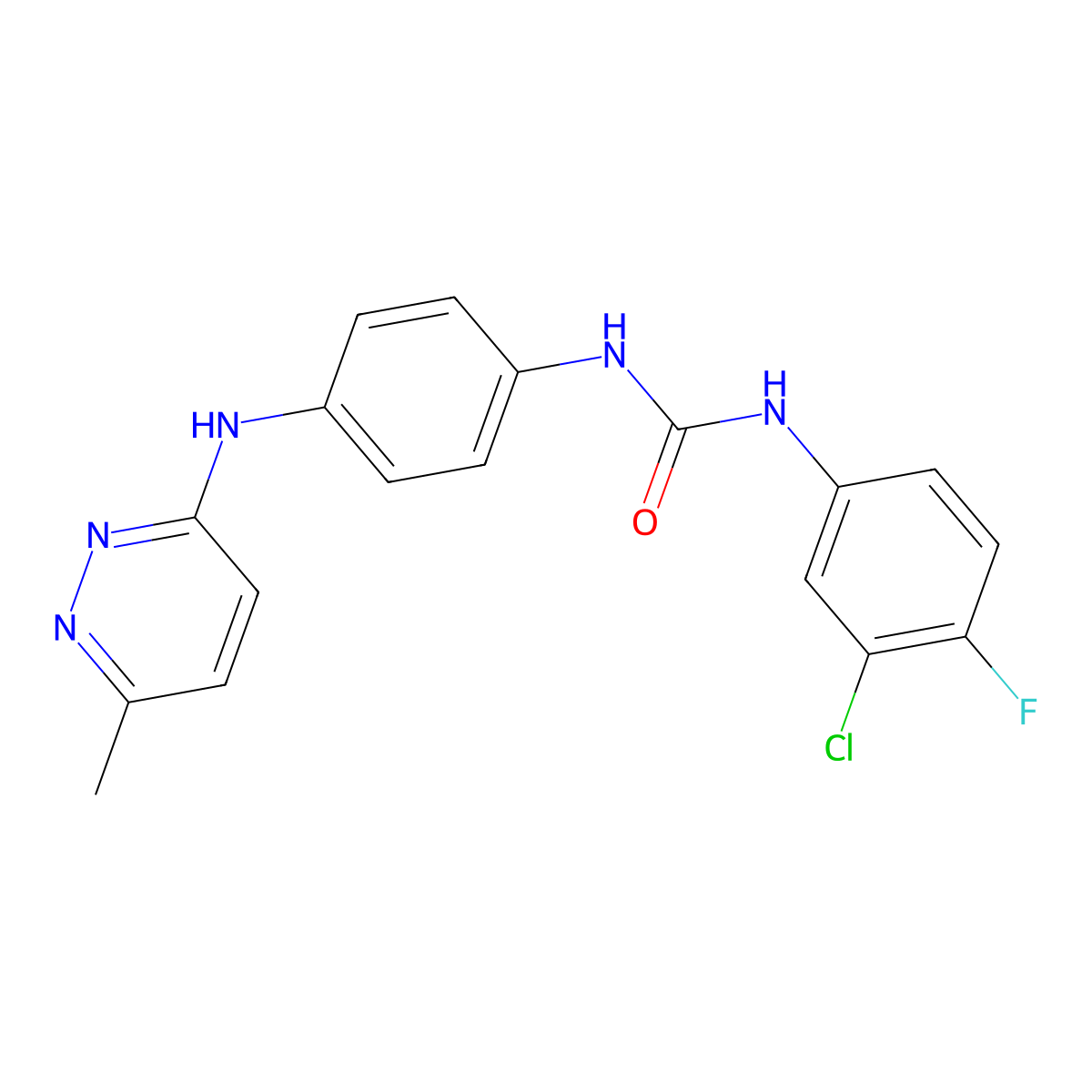 1-(3-Chloro-4-fluorophenyl)-3-(4-((6-methylpyridazin-3-yl)amino)phenyl)urea molecular structure, CAS 1202981-50-7