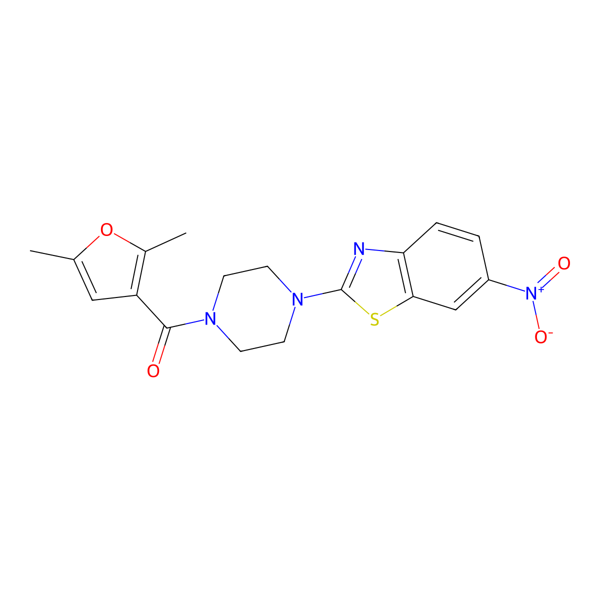 2-[4-(2,5-Dimethylfuran-3-carbonyl)piperazin-1-yl]-6-nitro-1,3-benzothiazole molecular structure, CAS 1202982-09-9