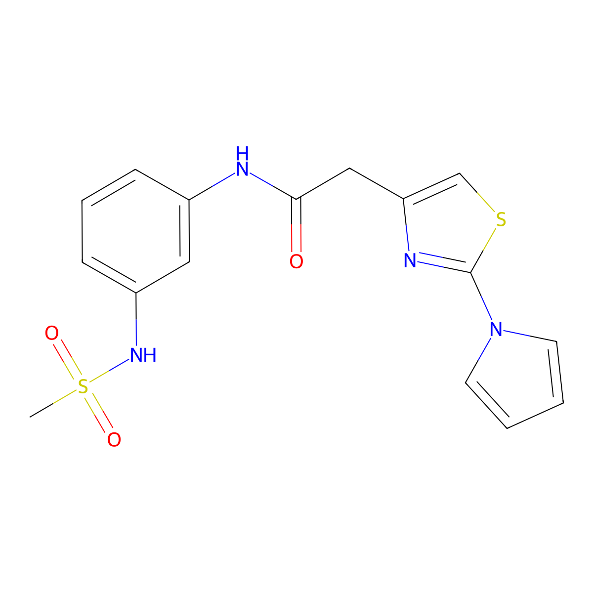 N-(3-methanesulfonamidophenyl)-2-[2-(1H-pyrrol-1-yl)-1,3-thiazol-4-yl]acetamide molecular structure, CAS 1202983-64-9