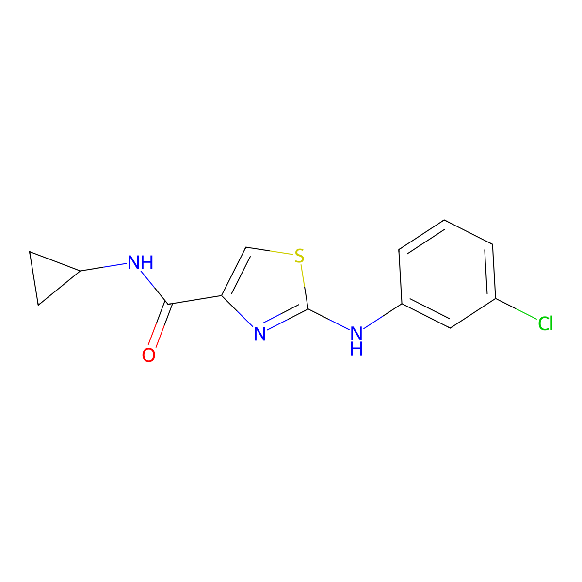 2-((3-chlorophenyl)amino)-N-cyclopropylthiazole-4-carboxamide molecular structure, CAS 1202983-80-9