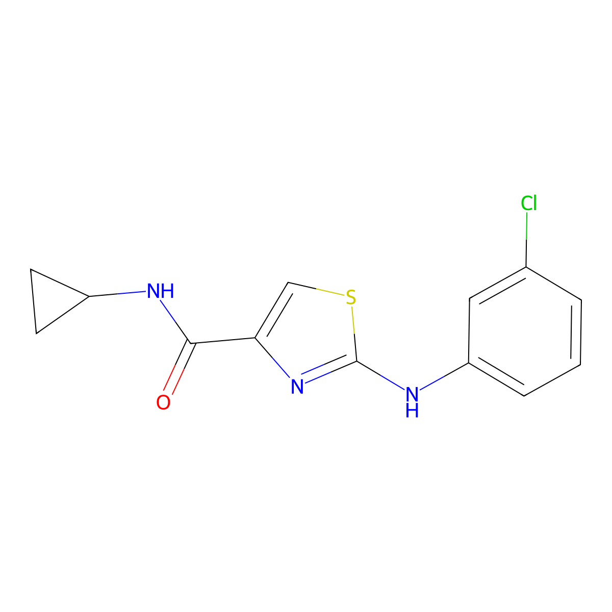 2-((3-chlorophenyl)amino)-N-cyclopropylthiazole-4-carboxamide molecular structure, CAS 1202983-80-9