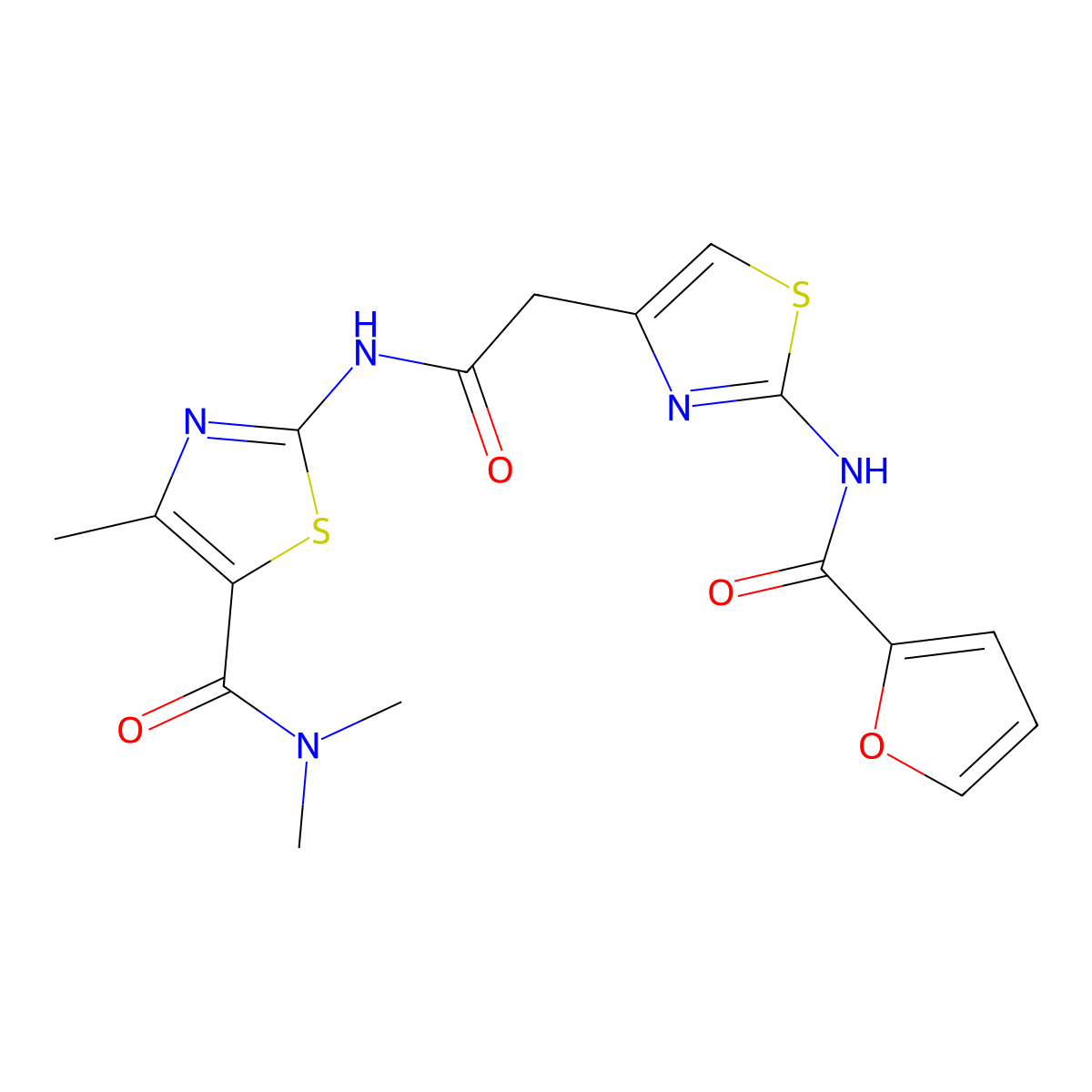 2-(2-(2-(furan-2-carboxamido)thiazol-4-yl)acetamido)-N,N,4-trimethylthiazole-5-carboxamide molecular structure, CAS 1202984-82-4