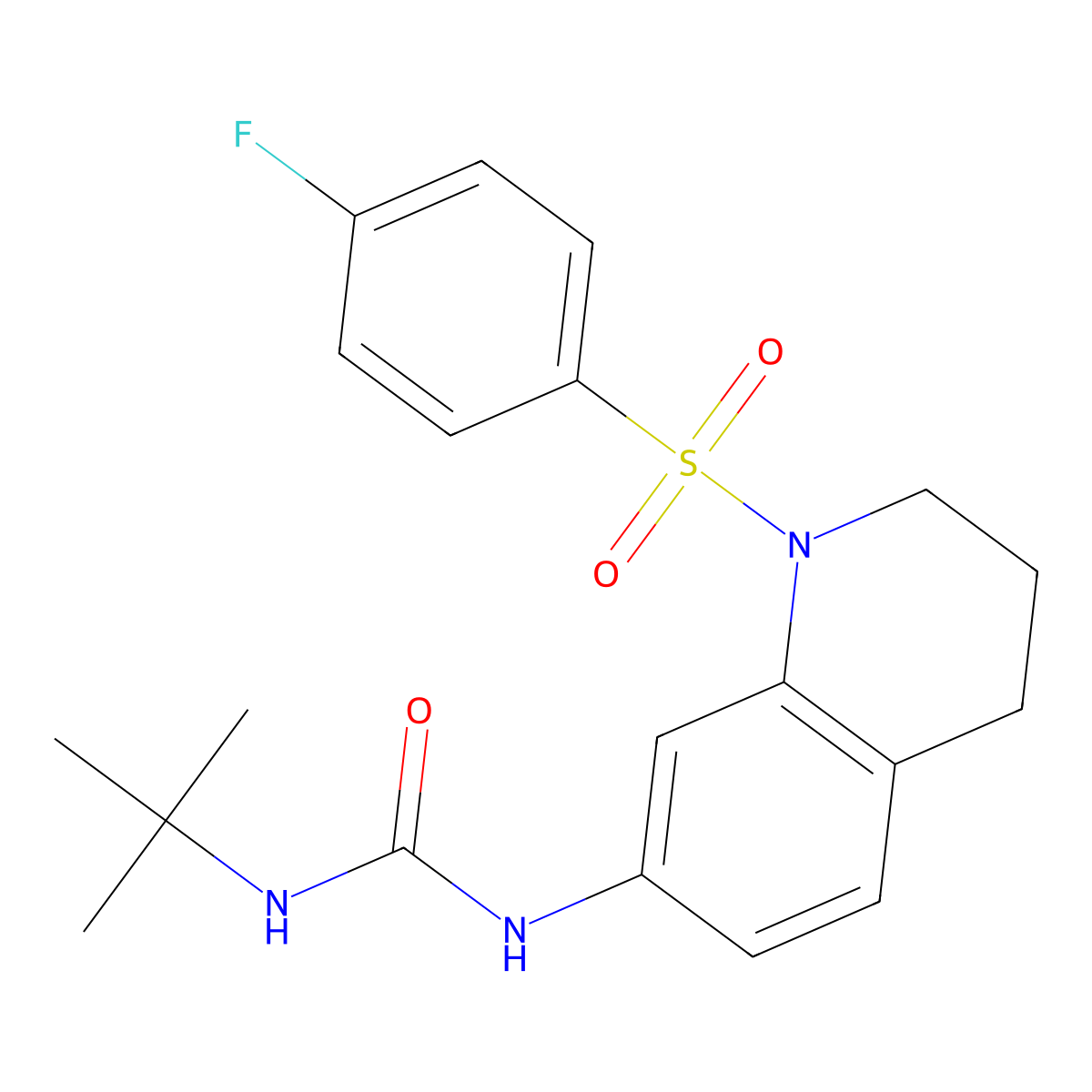 1-(Tert-butyl)-3-(1-((4-fluorophenyl)sulfonyl)-1,2,3,4-tetrahydroquinolin-7-yl)urea molecular structure, CAS 1202985-79-2