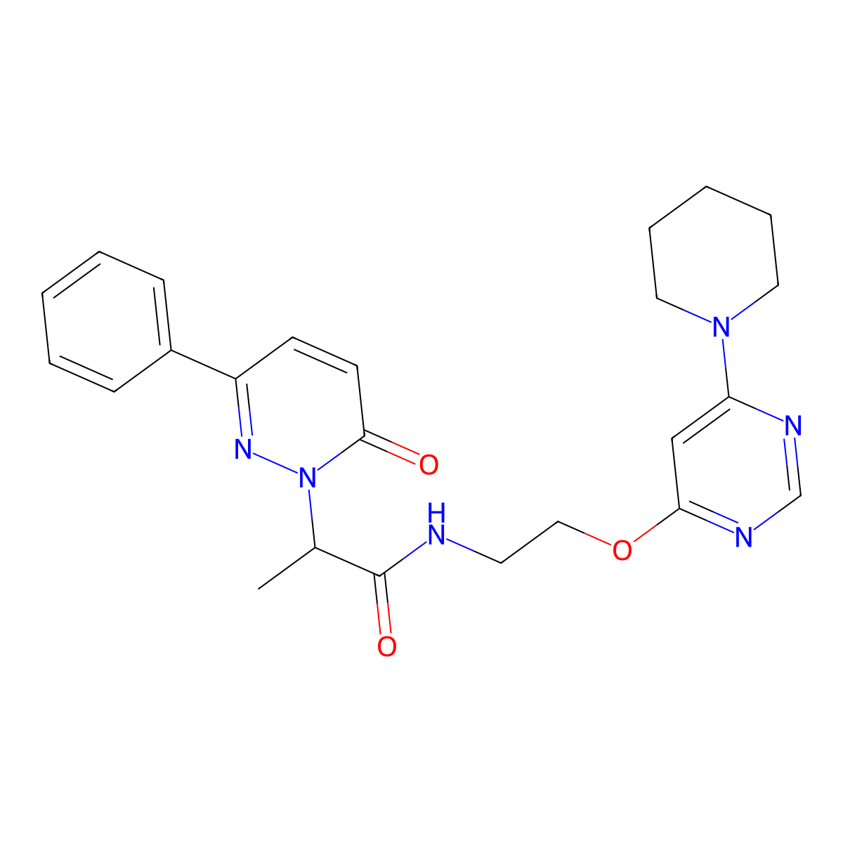 2-(6-oxo-3-phenylpyridazin-1(6H)-yl)-N-(2-((6-(piperidin-1-yl)pyrimidin-4-yl)oxy)ethyl)propanamide molecular structure, CAS 1202985-82-7