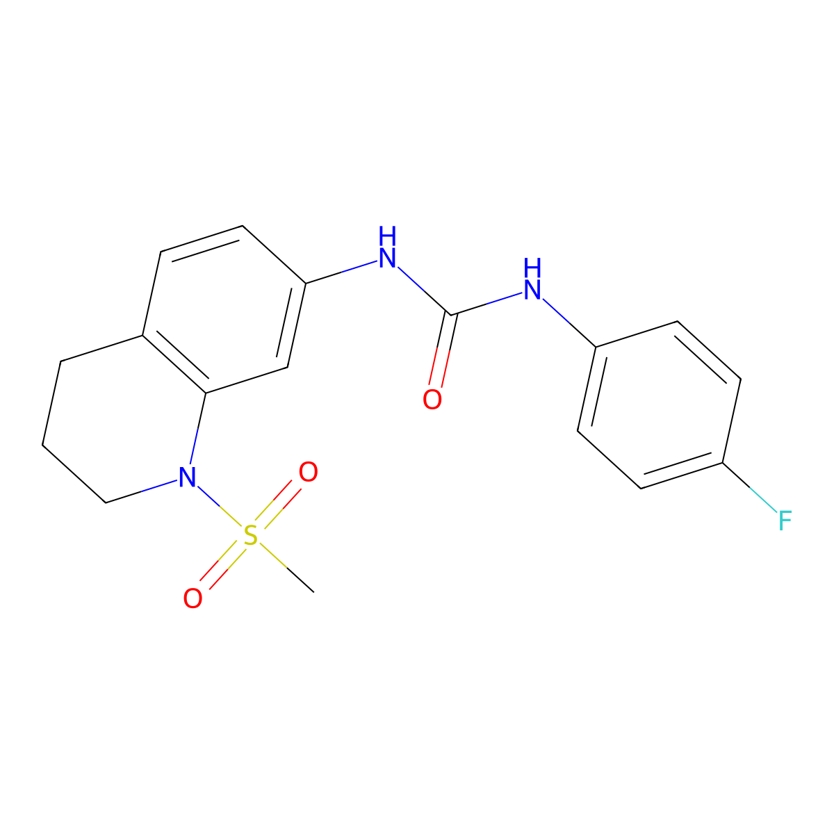 1-(4-Fluorophenyl)-3-(1-(methylsulfonyl)-1,2,3,4-tetrahydroquinolin-7-yl)urea molecular structure, CAS 1202986-01-3