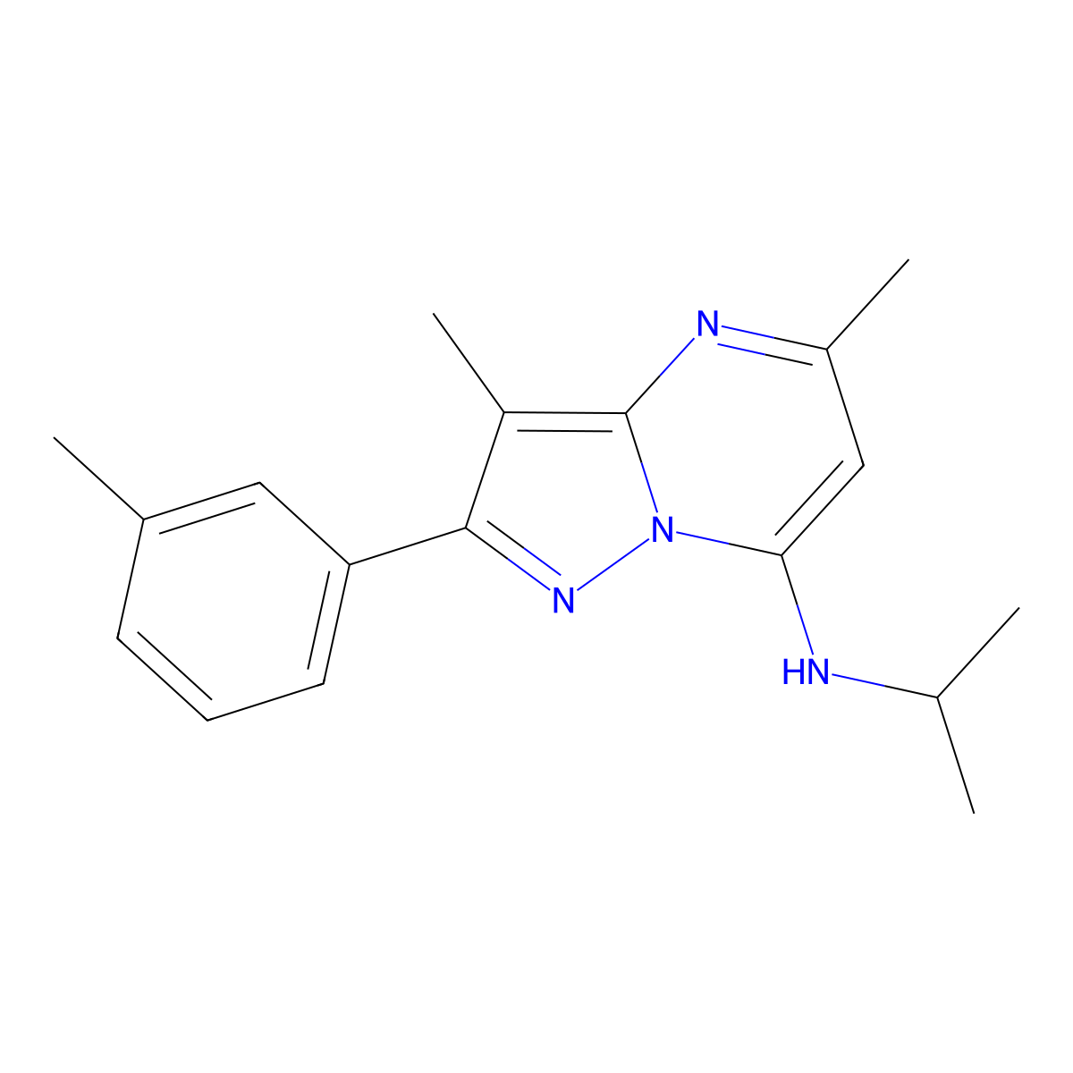 3,5-dimethyl-2-(3-methylphenyl)-N-(propan-2-yl)pyrazolo[1,5-a]pyrimidin-7-amine molecular structure, CAS 1202986-46-6