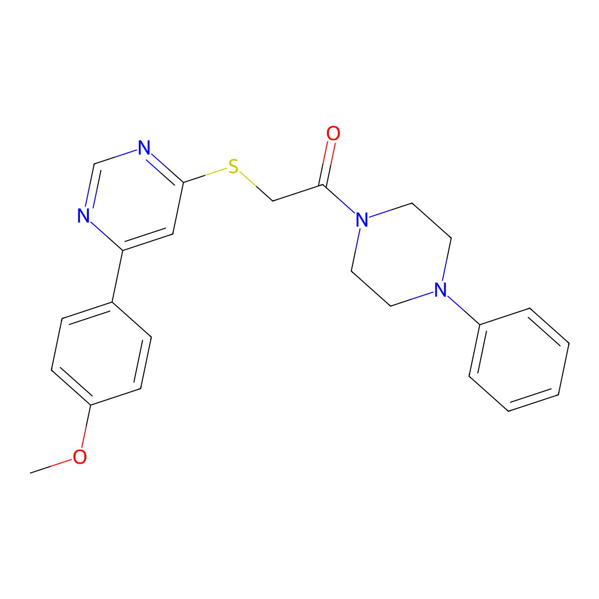 2-((6-(4-Methoxyphenyl)pyrimidin-4-yl)thio)-1-(4-phenylpiperazin-1-yl)ethanone molecular structure, CAS 1202988-38-2