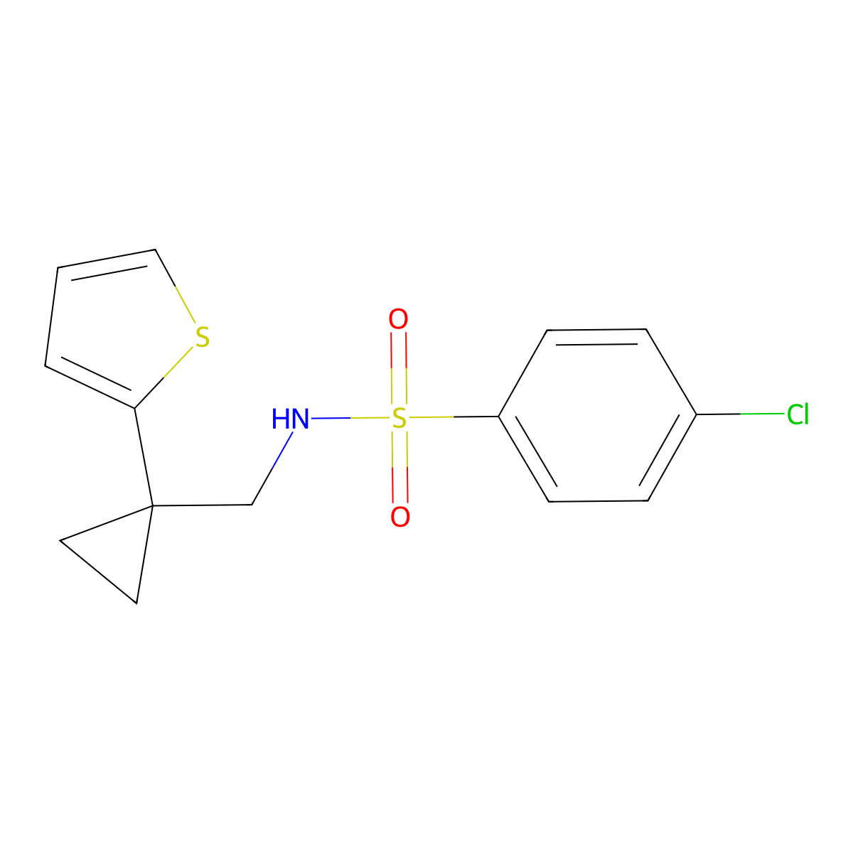 4-chloro-N-((1-(thiophen-2-yl)cyclopropyl)methyl)benzenesulfonamide molecular structure, CAS 1202988-56-4