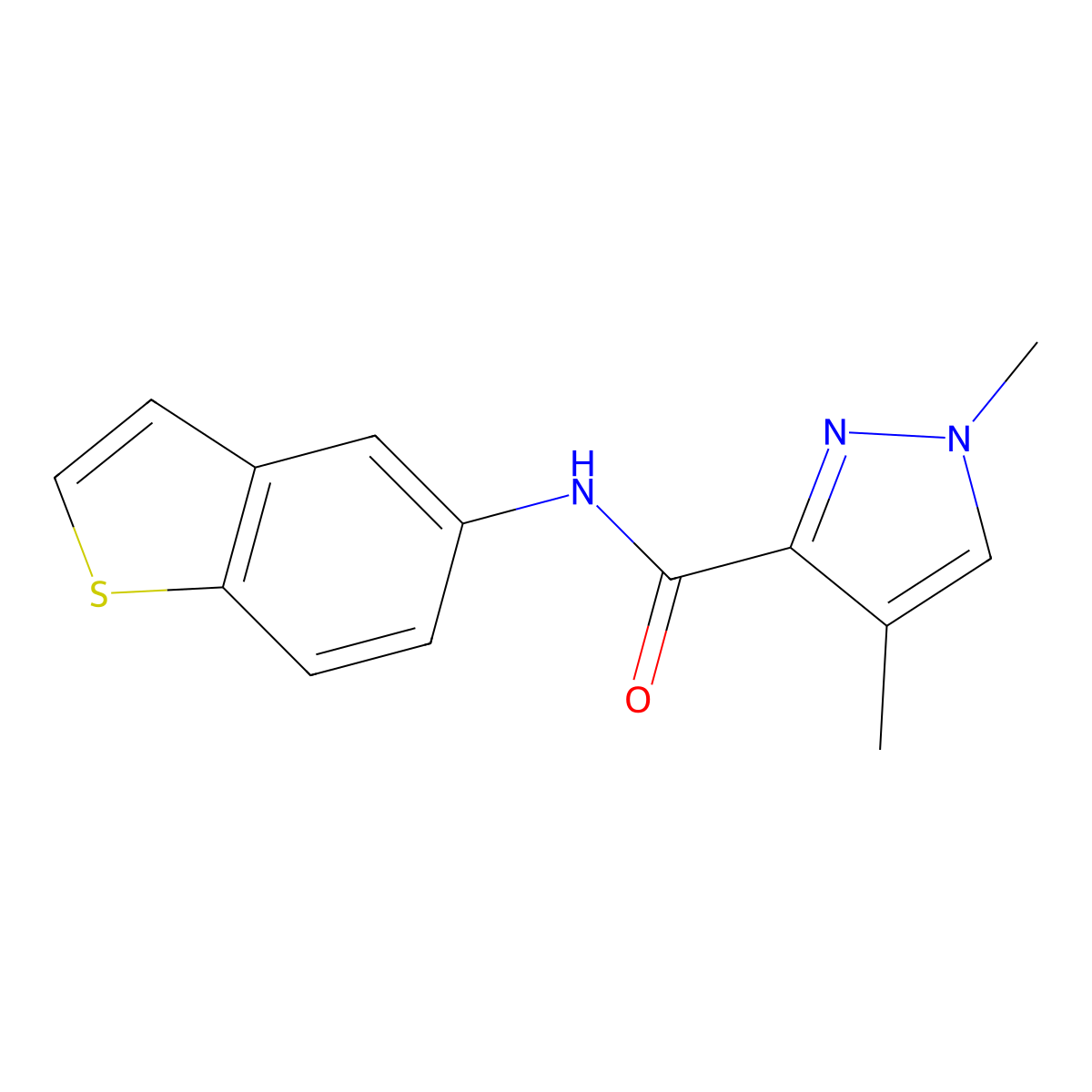 N-(benzo[b]thiophen-5-yl)-1,4-dimethyl-1H-pyrazole-3-carboxamide molecular structure, CAS 1202990-09-7