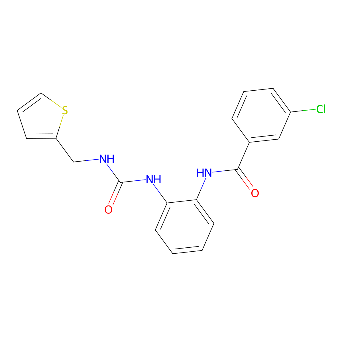 3-chloro-N-(2-(3-(thiophen-2-ylmethyl)ureido)phenyl)benzamide molecular structure, CAS 1202990-81-5