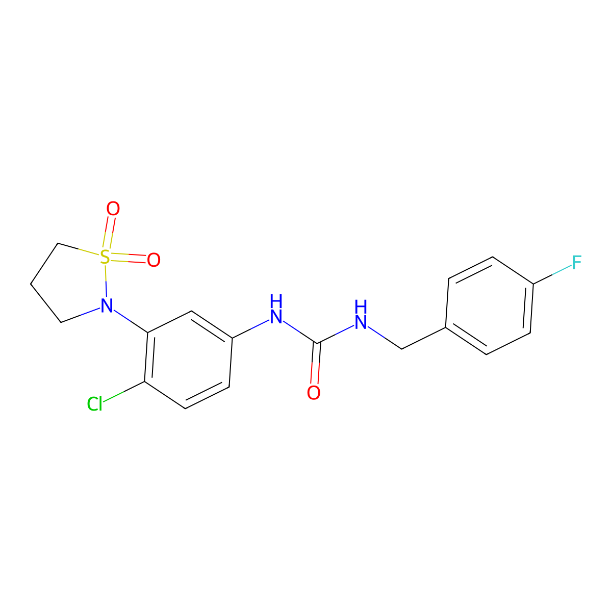 1-(4-Chloro-3-(1,1-dioxidoisothiazolidin-2-yl)phenyl)-3-(4-fluorobenzyl)urea molecular structure, CAS 1202990-83-7