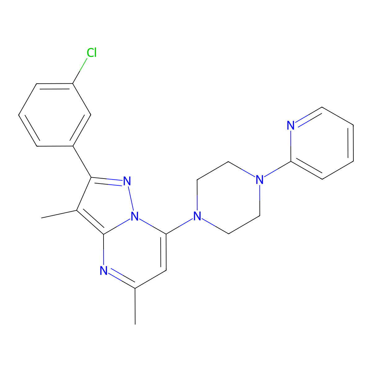 1-[2-(3-Chlorophenyl)-3,5-dimethylpyrazolo[1,5-a]pyrimidin-7-yl]-4-(pyridin-2-yl)piperazine molecular structure, CAS 1202991-99-8