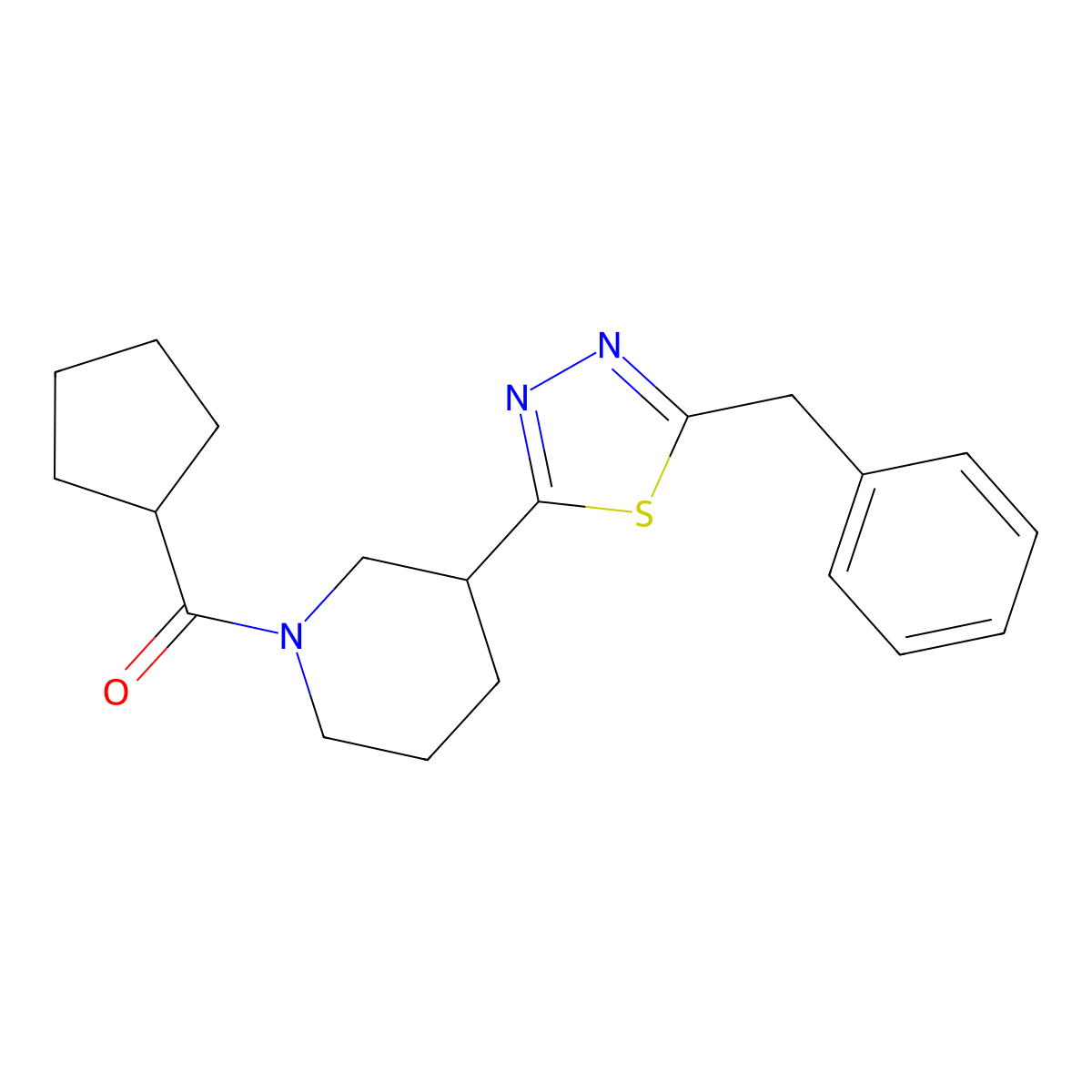 3-(5-Benzyl-1,3,4-thiadiazol-2-yl)-1-cyclopentanecarbonylpiperidine molecular structure, CAS 1202993-96-1