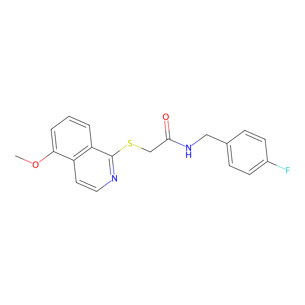 N-(4-fluorobenzyl)-2-((5-methoxyisoquinolin-1-yl)thio)acetamide molecular structure, CAS 1202993-99-4