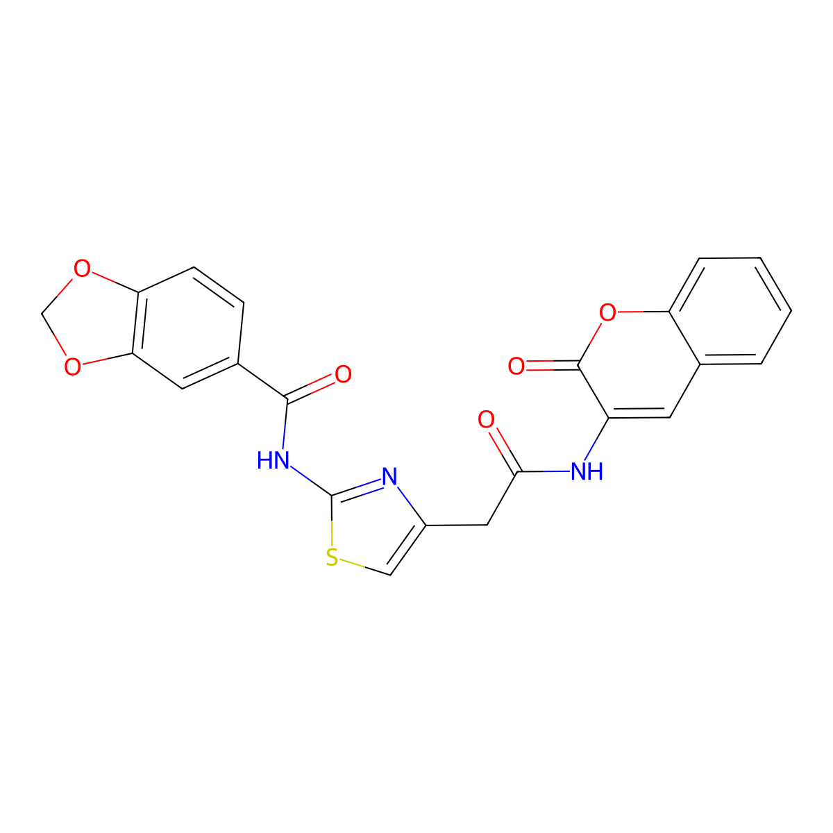 N-(4-(2-oxo-2-((2-oxo-2H-chromen-3-yl)amino)ethyl)thiazol-2-yl)benzo[d][1,3]dioxole-5-carboxamide molecular structure, CAS 1202994-87-3