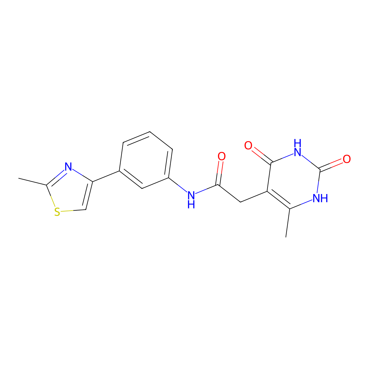 2-(6-methyl-2,4-dioxo-1,2,3,4-tetrahydropyrimidin-5-yl)-N-(3-(2-methylthiazol-4-yl)phenyl)acetamide molecular structure, CAS 1202994-99-7