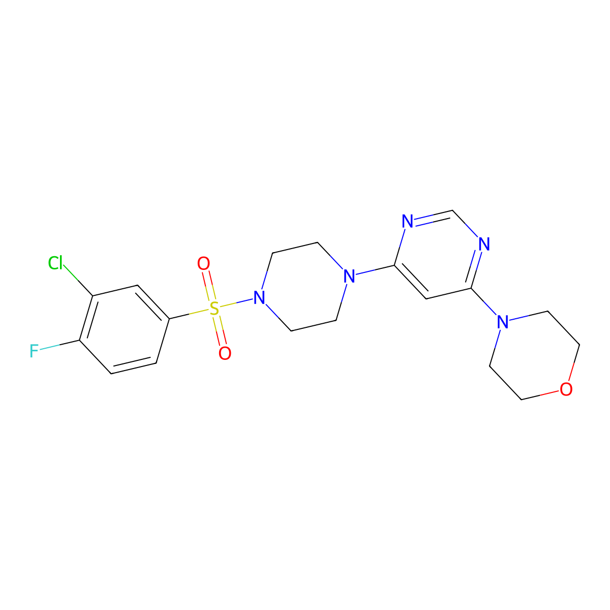 4-(6-(4-((3-Chloro-4-fluorophenyl)sulfonyl)piperazin-1-yl)pyrimidin-4-yl)morpholine molecular structure, CAS 1202995-31-0
