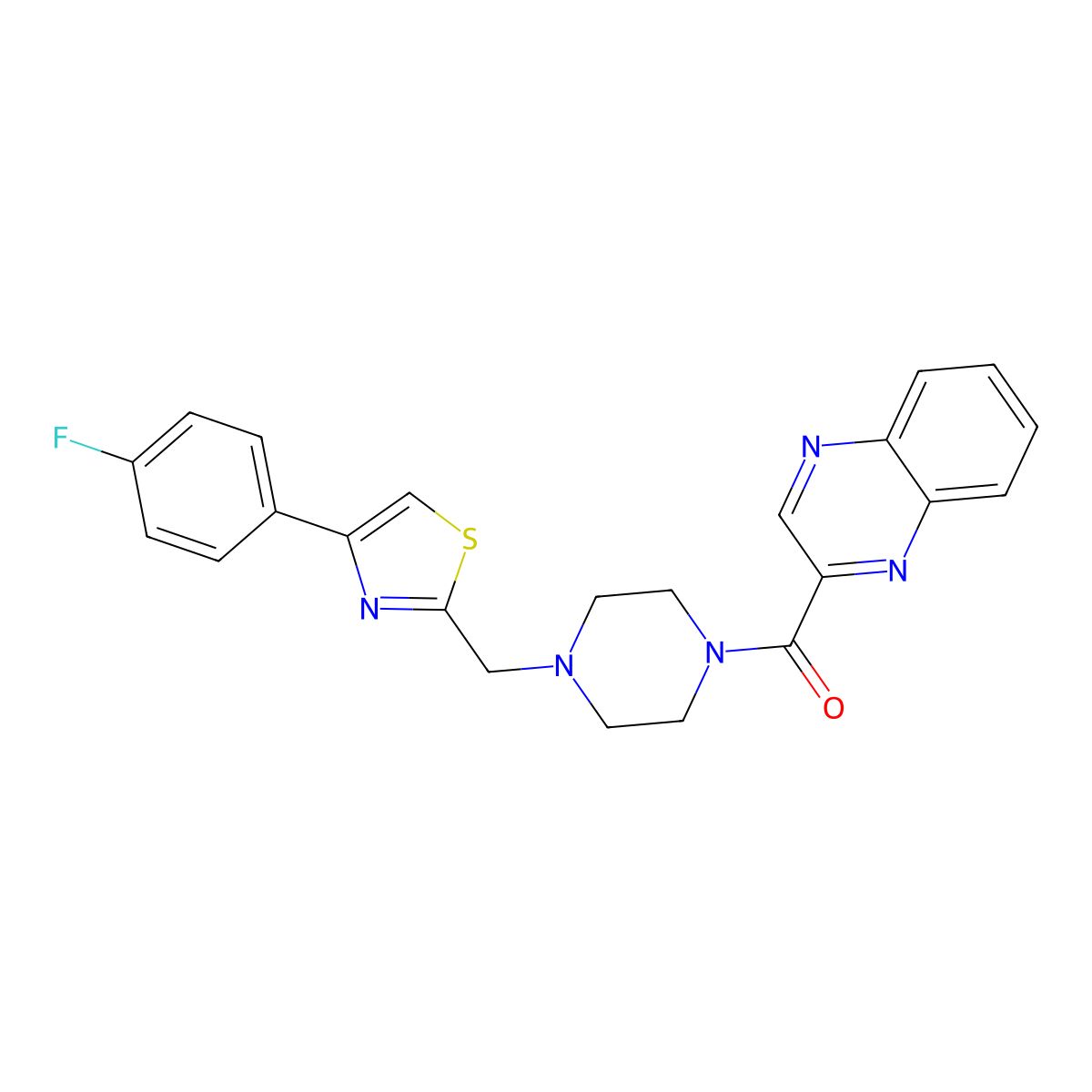 (4-((4-(4-Fluorophenyl)thiazol-2-yl)methyl)piperazin-1-yl)(quinoxalin-2-yl)methanone molecular structure, CAS 1202995-65-0