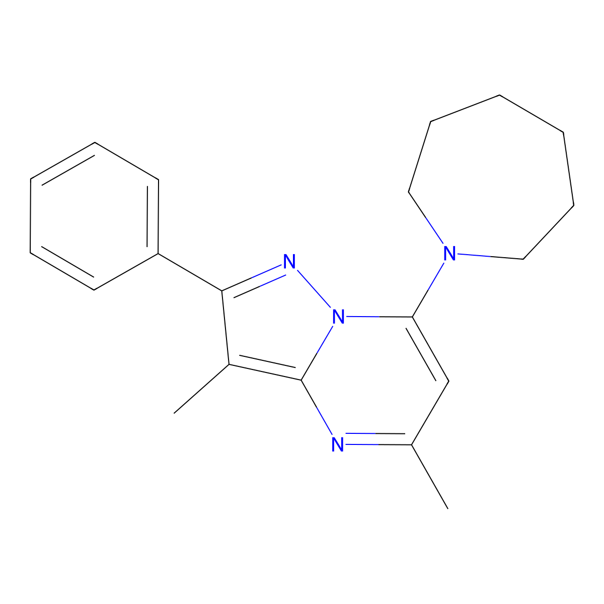 7-Azepan-1-yl-3,5-dimethyl-2-phenylpyrazolo[1,5-a]pyrimidine molecular structure, CAS 1202996-18-6