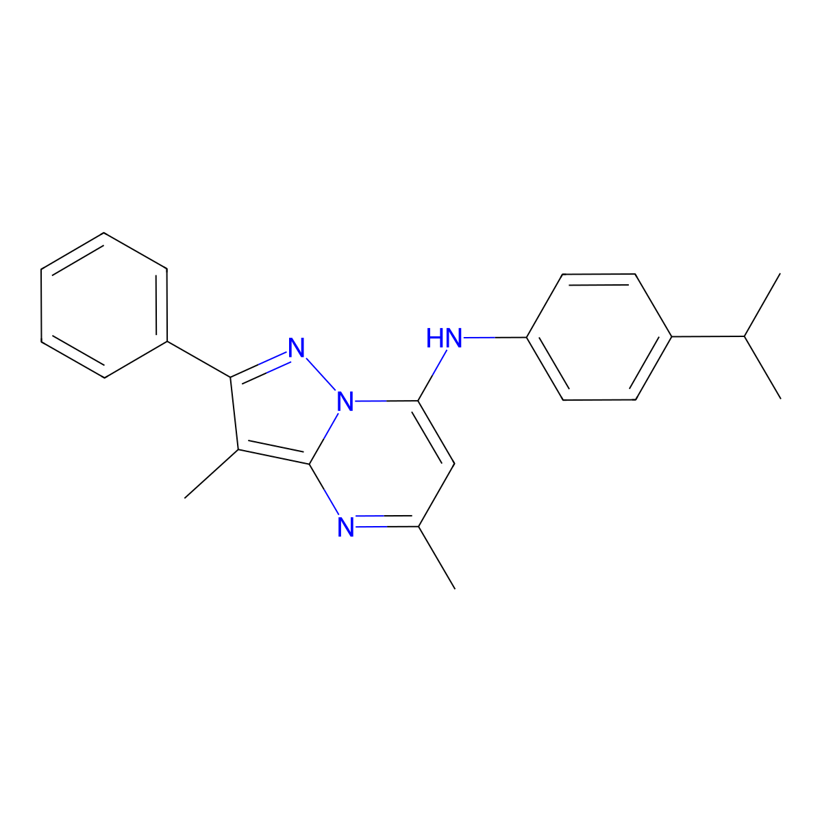 N-(4-isopropylphenyl)-3,5-dimethyl-2-phenylpyrazolo[1,5-a]pyrimidin-7-amine molecular structure, CAS 1202996-33-5