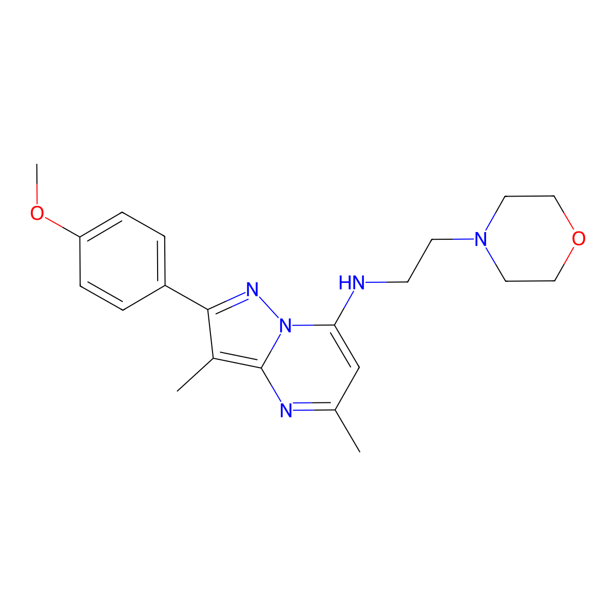 2-(4-methoxyphenyl)-3,5-dimethyl-N-[2-(morpholin-4-yl)ethyl]pyrazolo[1,5-a]pyrimidin-7-amine molecular structure, CAS 1202998-13-7