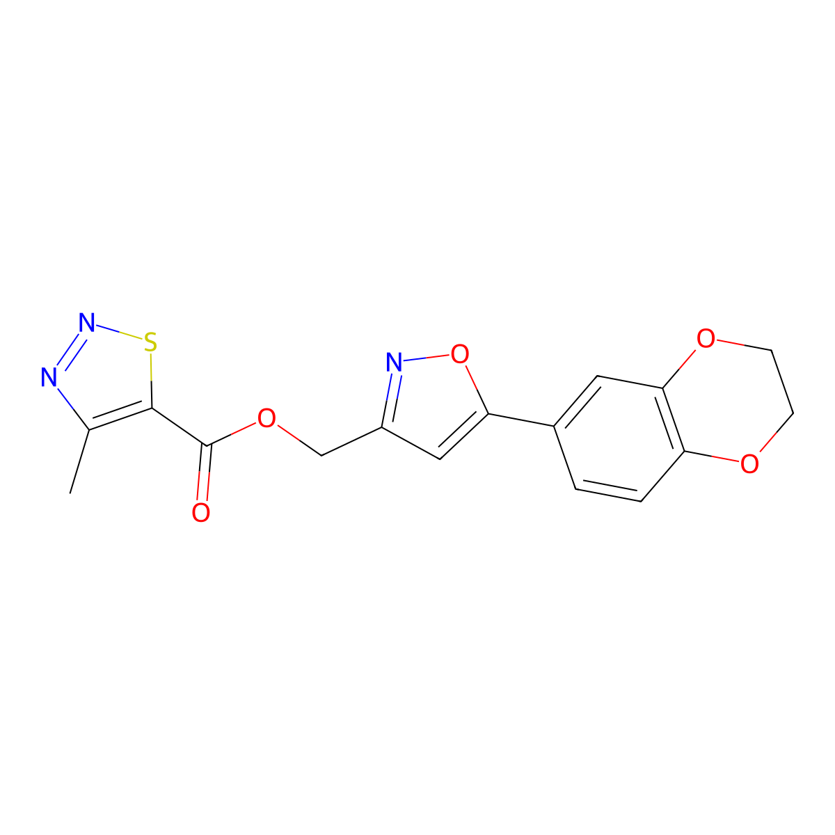 (5-(2,3-Dihydrobenzo[b][1,4]dioxin-6-yl)isoxazol-3-yl)methyl 4-methyl-1,2,3-thiadiazole-5-carboxylate molecular structure, CAS 1202998-42-2