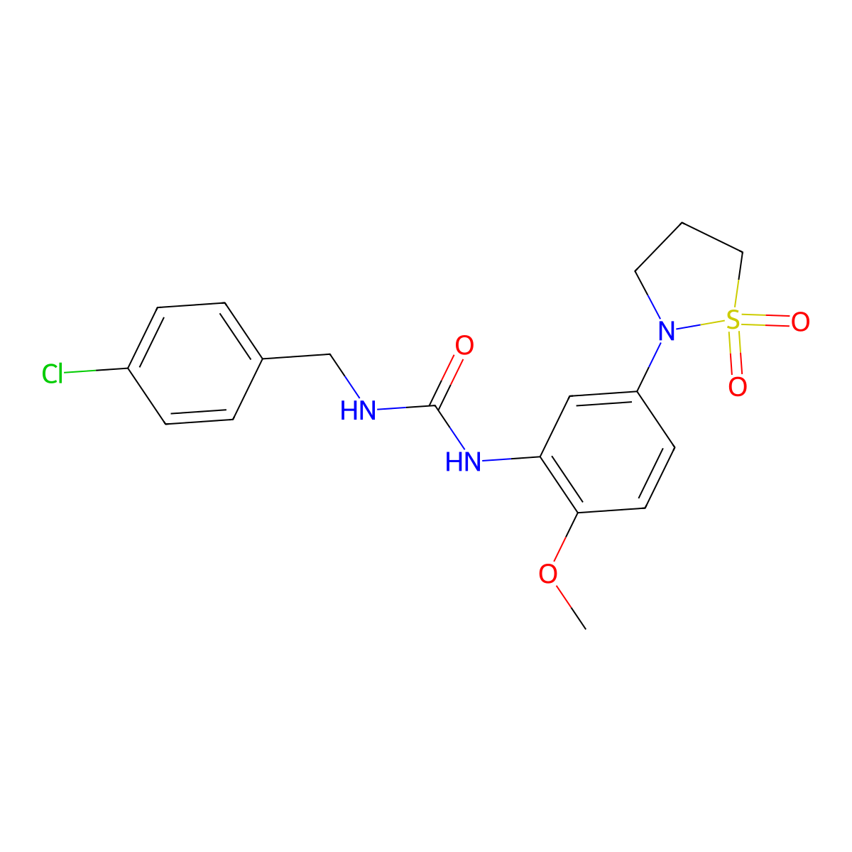 1-(4-Chlorobenzyl)-3-(5-(1,1-dioxidoisothiazolidin-2-yl)-2-methoxyphenyl)urea molecular structure, CAS 1202998-53-5