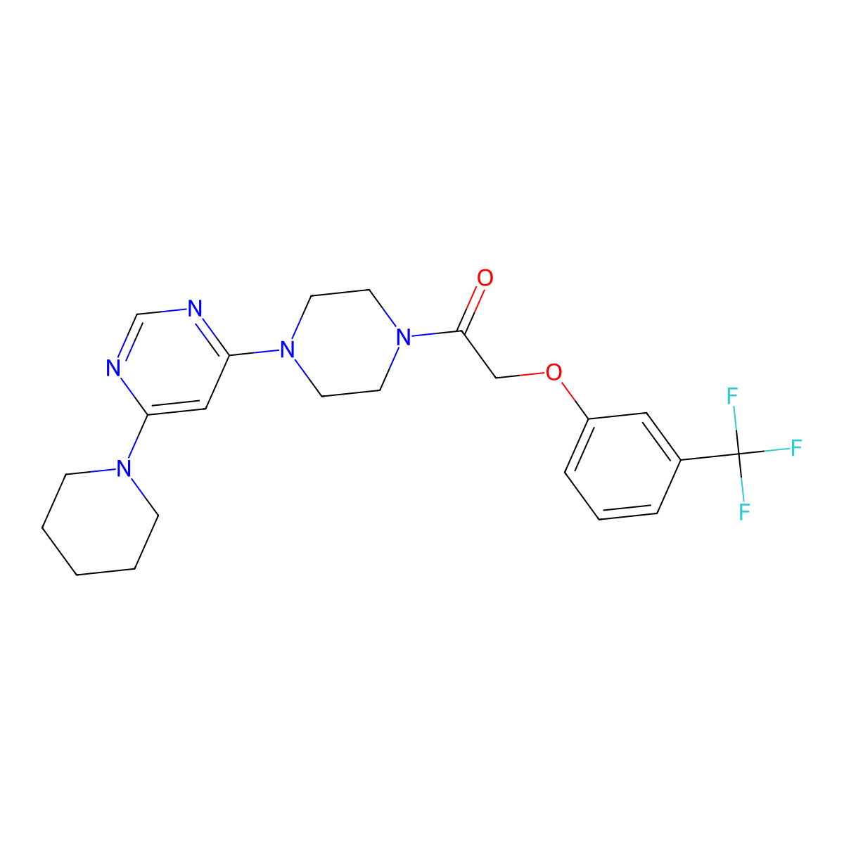 1-(4-(6-(Piperidin-1-yl)pyrimidin-4-yl)piperazin-1-yl)-2-(3-(trifluoromethyl)phenoxy)ethanone molecular structure, CAS 1202999-04-9