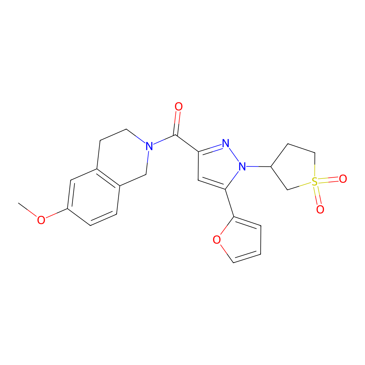 (1-(1,1-dioxidotetrahydrothiophen-3-yl)-5-(furan-2-yl)-1H-pyrazol-3-yl)(6-methoxy-3,4-dihydroisoquinolin-2(1H)-yl)methanone molecular structure, CAS 1202999-32-3