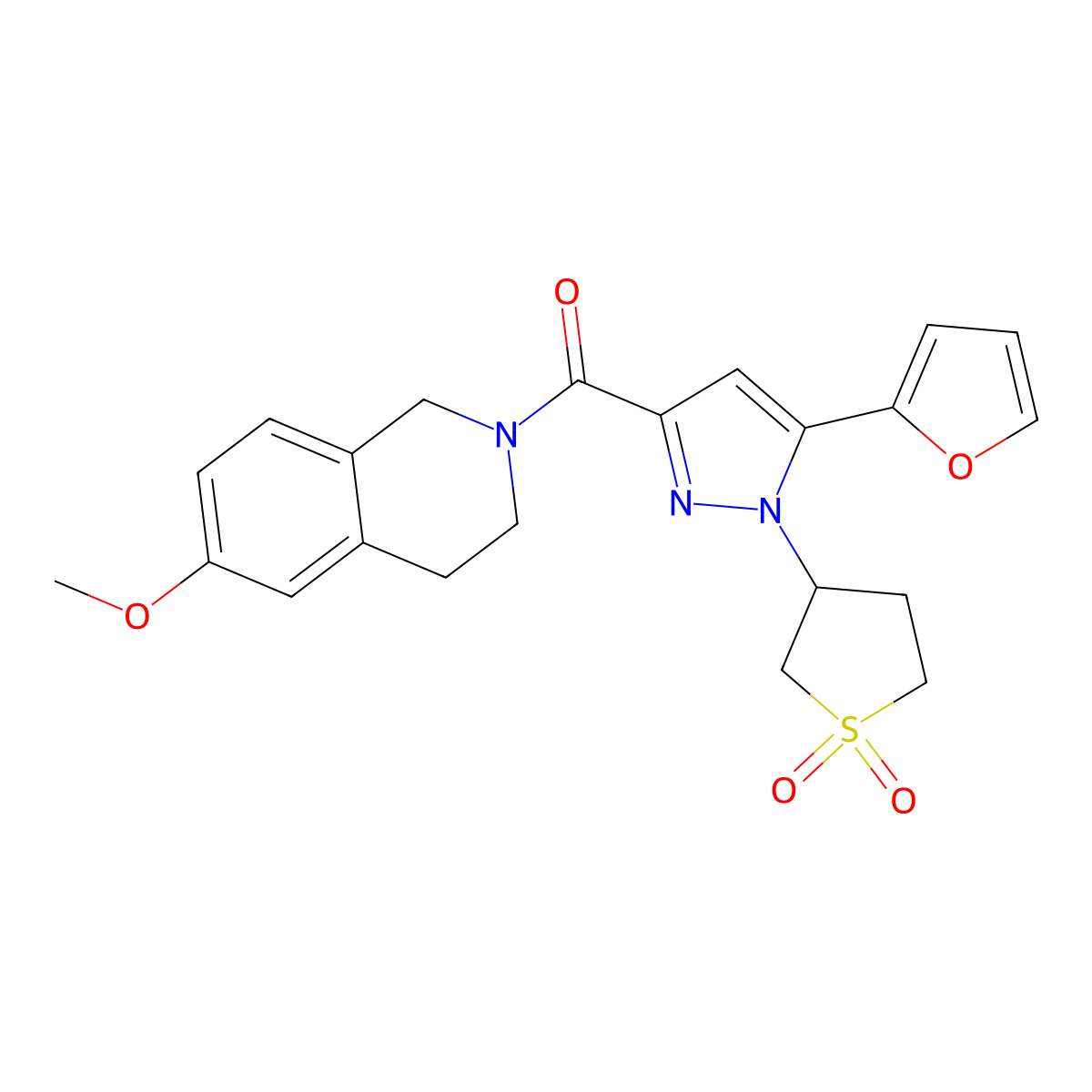 (1-(1,1-dioxidotetrahydrothiophen-3-yl)-5-(furan-2-yl)-1H-pyrazol-3-yl)(6-methoxy-3,4-dihydroisoquinolin-2(1H)-yl)methanone molecular structure, CAS 1202999-32-3