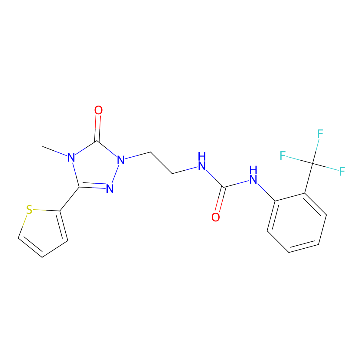 1-(2-(4-methyl-5-oxo-3-(thiophen-2-yl)-4,5-dihydro-1H-1,2,4-triazol-1-yl)ethyl)-3-(2-(trifluoromethyl)phenyl)urea molecular structure, CAS 1202999-62-9