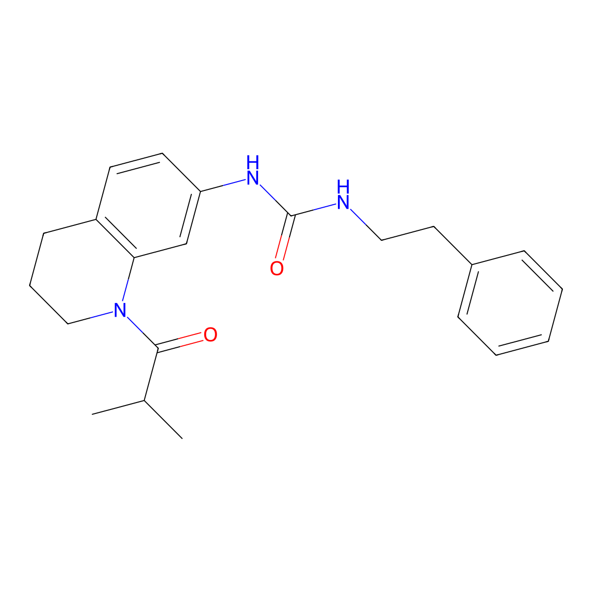 3-[1-(2-Methylpropanoyl)-1,2,3,4-tetrahydroquinolin-7-yl]-1-(2-phenylethyl)urea molecular structure, CAS 1203000-59-2