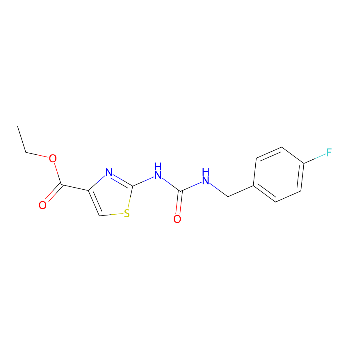 Ethyl 2-(3-(4-fluorobenzyl)ureido)thiazole-4-carboxylate molecular structure, CAS 1203000-74-1
