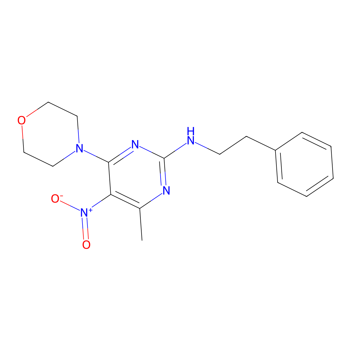 4-methyl-6-morpholino-5-nitro-N-phenethylpyrimidin-2-amine molecular structure, CAS 1203001-73-3