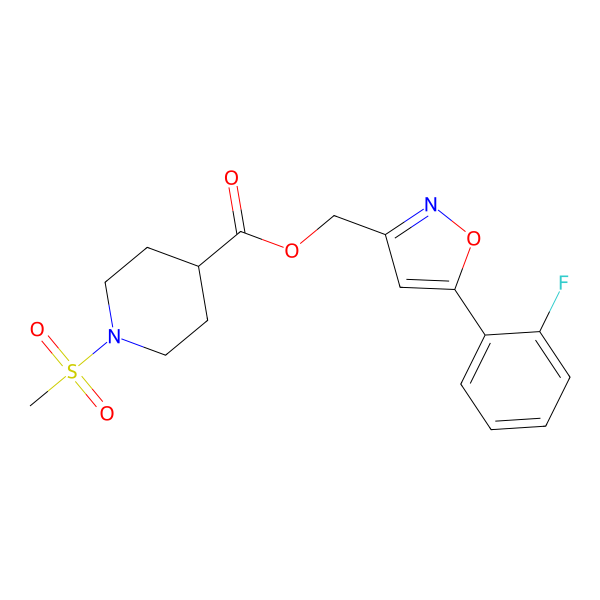 (5-(2-Fluorophenyl)isoxazol-3-yl)methyl 1-(methylsulfonyl)piperidine-4-carboxylate molecular structure, CAS 1203002-47-4