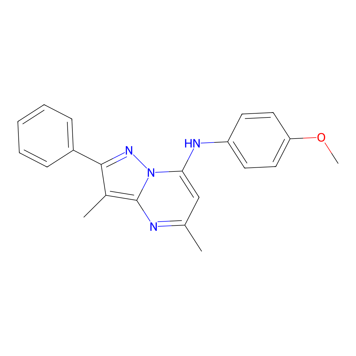 N-(4-methoxyphenyl)-3,5-dimethyl-2-phenylpyrazolo[1,5-a]pyrimidin-7-amine molecular structure, CAS 1203002-92-9