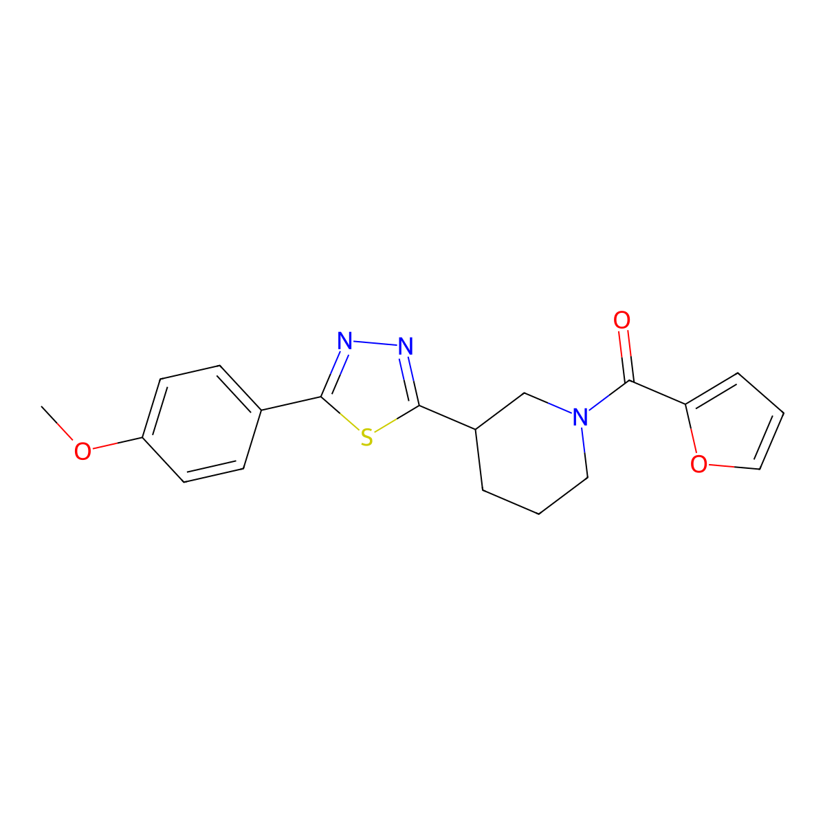 Furan-2-yl(3-(5-(4-methoxyphenyl)-1,3,4-thiadiazol-2-yl)piperidin-1-yl)methanone molecular structure, CAS 1203004-25-4