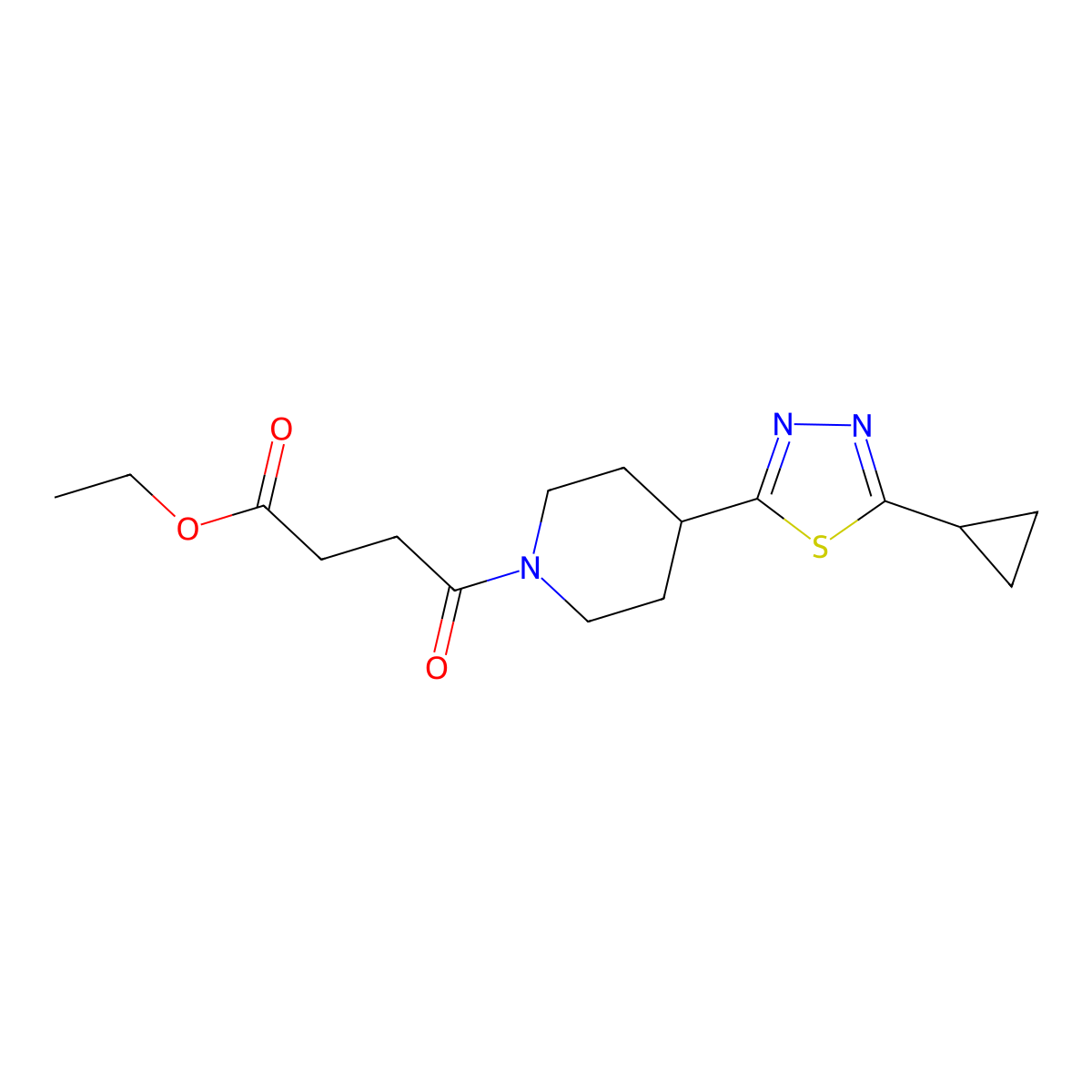 Ethyl 4-(4-(5-cyclopropyl-1,3,4-thiadiazol-2-yl)piperidin-1-yl)-4-oxobutanoate molecular structure, CAS 1203004-50-5