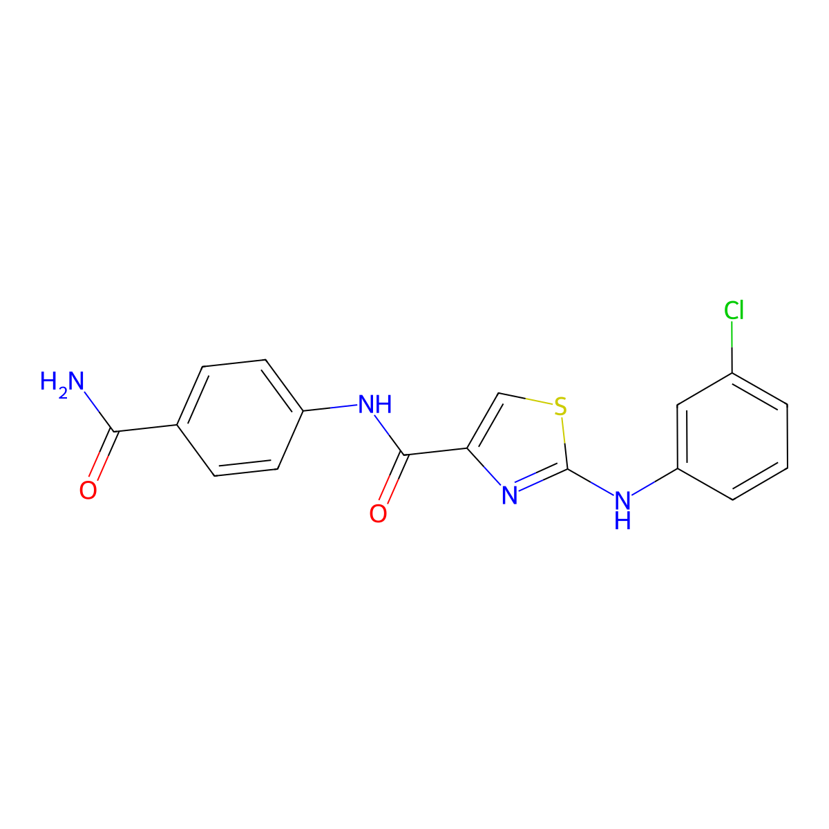 N-(4-carbamoylphenyl)-2-((3-chlorophenyl)amino)thiazole-4-carboxamide molecular structure, CAS 1203005-18-8