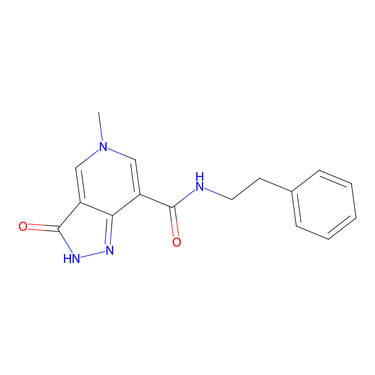 5-methyl-3-oxo-N-phenethyl-3,5-dihydro-2H-pyrazolo[4,3-c]pyridine-7-carboxamide molecular structure, CAS 1203005-56-4