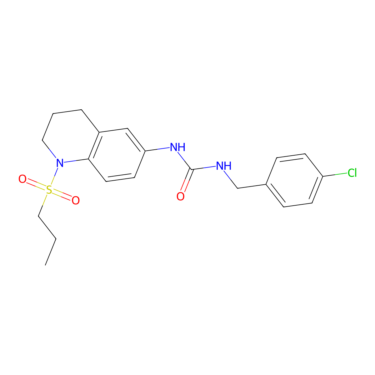 1-(4-Chlorobenzyl)-3-(1-(propylsulfonyl)-1,2,3,4-tetrahydroquinolin-6-yl)urea molecular structure, CAS 1203006-09-0