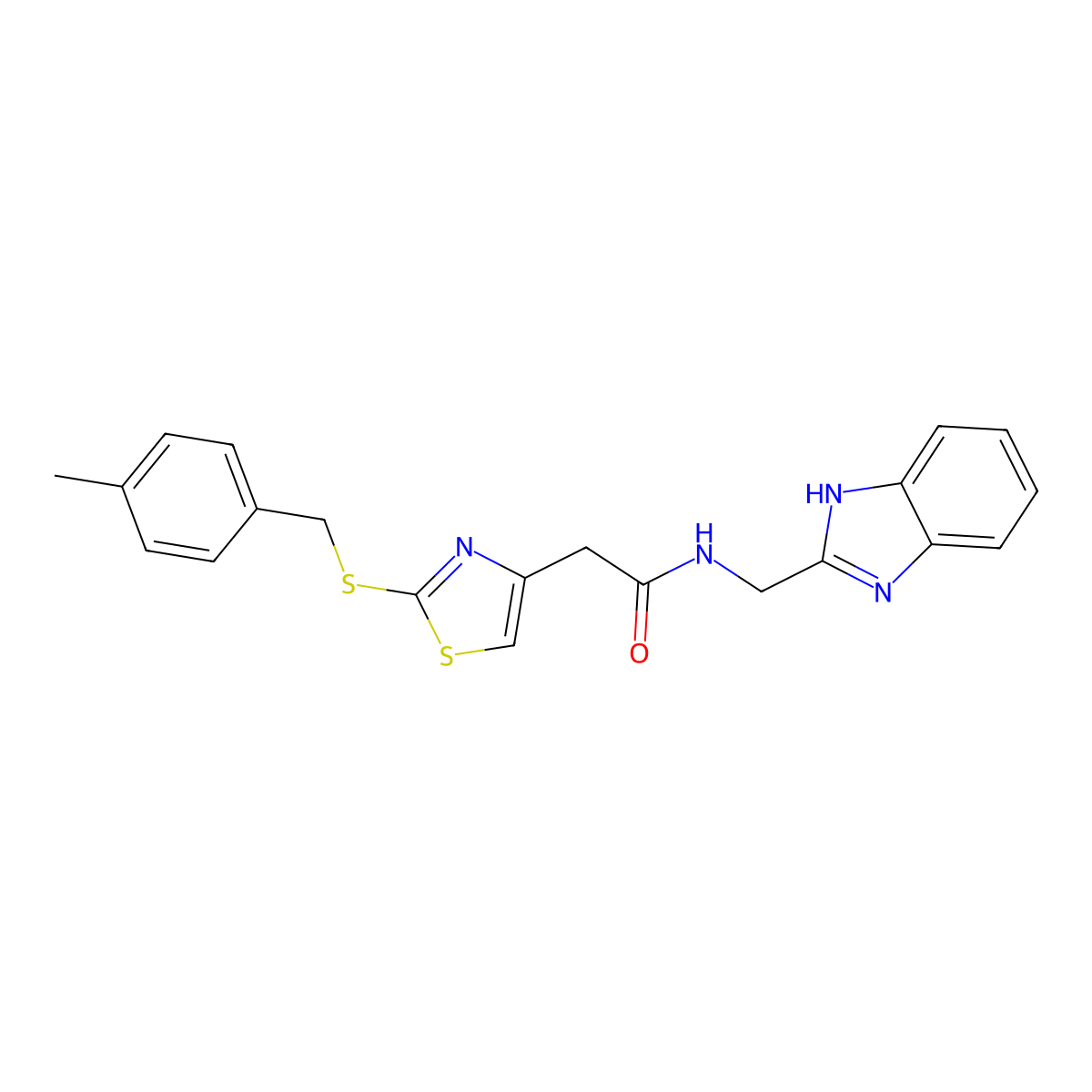 N-((1H-benzo[d]imidazol-2-yl)methyl)-2-(2-((4-methylbenzyl)thio)thiazol-4-yl)acetamide molecular structure, CAS 1203006-10-3