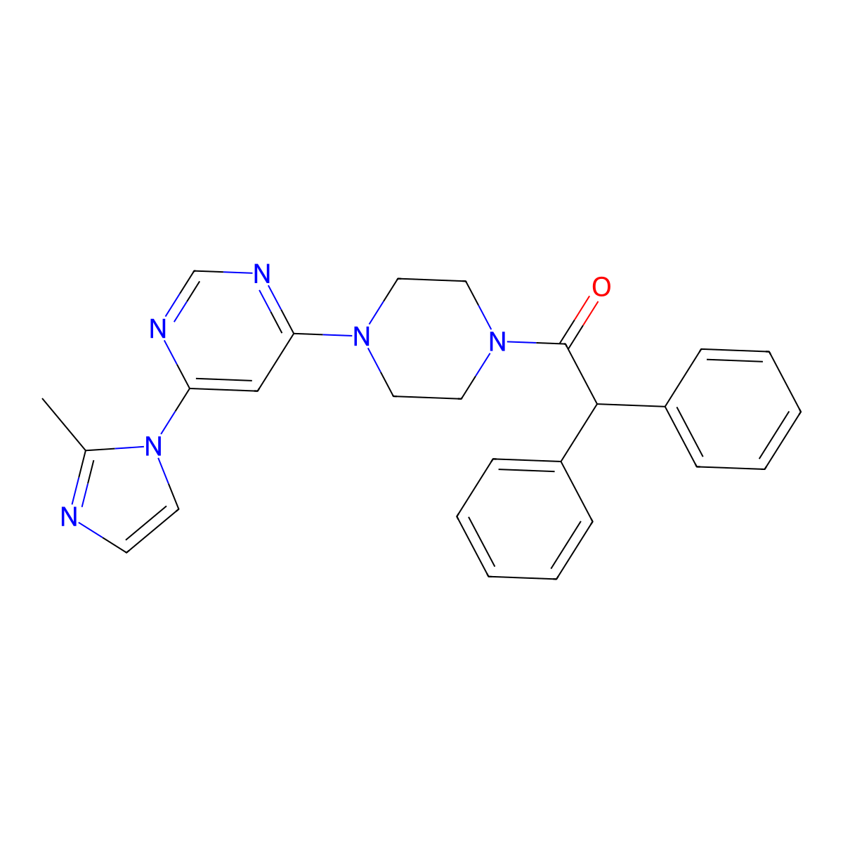 1-(4-(6-(2-methyl-1H-imidazol-1-yl)pyrimidin-4-yl)piperazin-1-yl)-2,2-diphenylethanone molecular structure, CAS 1203008-27-8