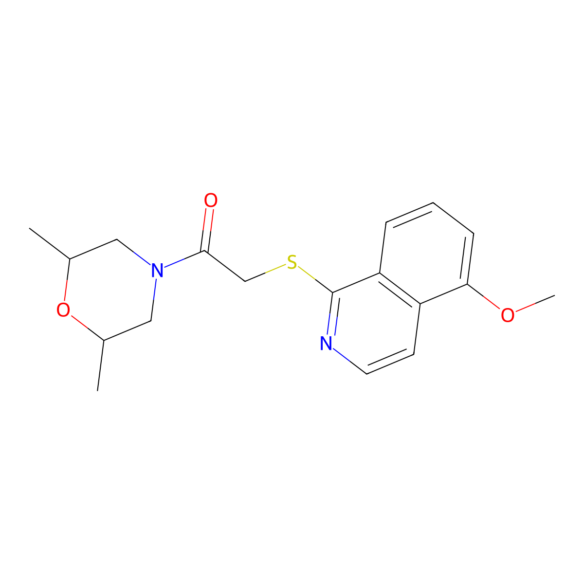1-(2,6-Dimethylmorpholino)-2-((5-methoxyisoquinolin-1-yl)thio)ethanone molecular structure, CAS 1203009-52-2