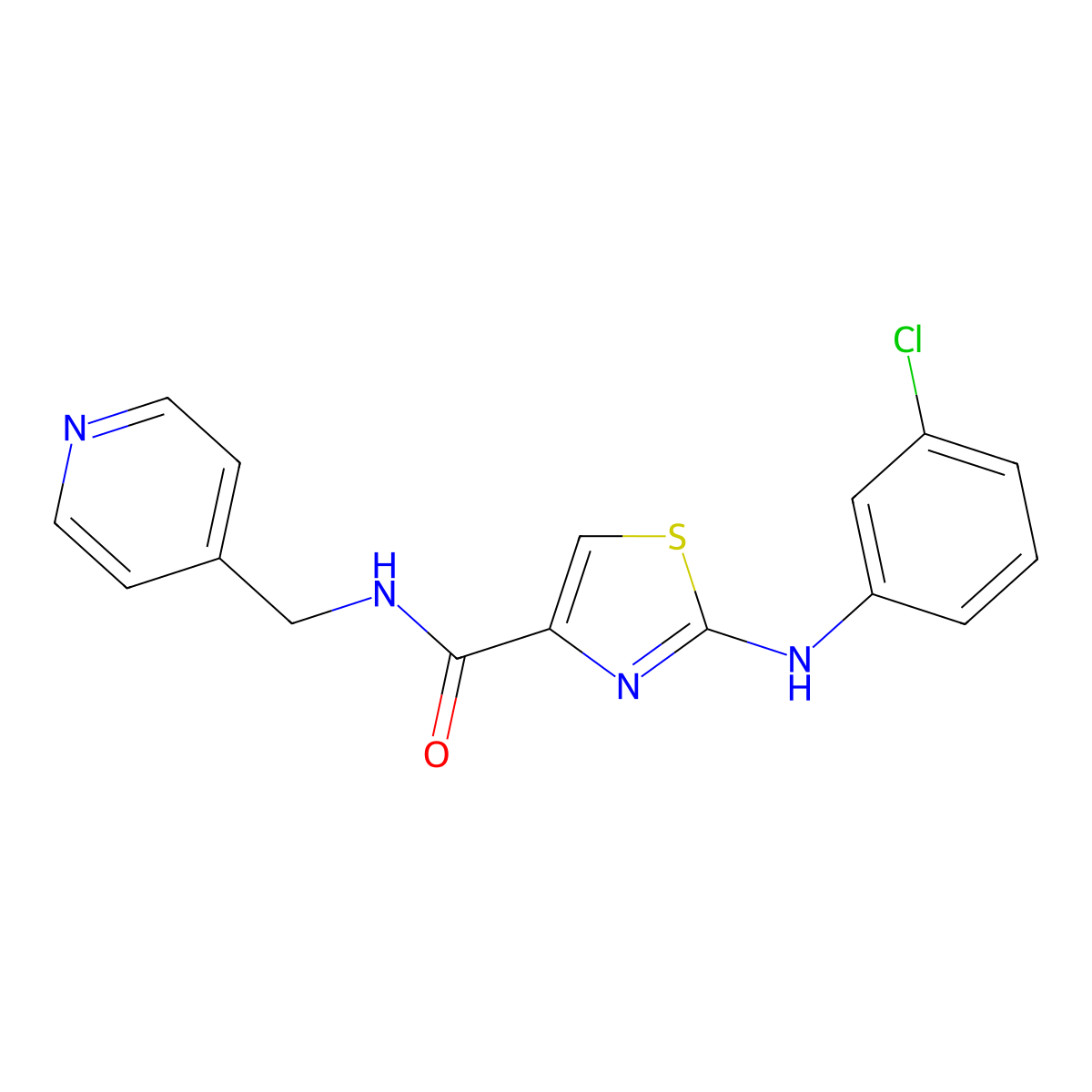 2-((3-chlorophenyl)amino)-N-(pyridin-4-ylmethyl)thiazole-4-carboxamide molecular structure, CAS 1203009-96-4