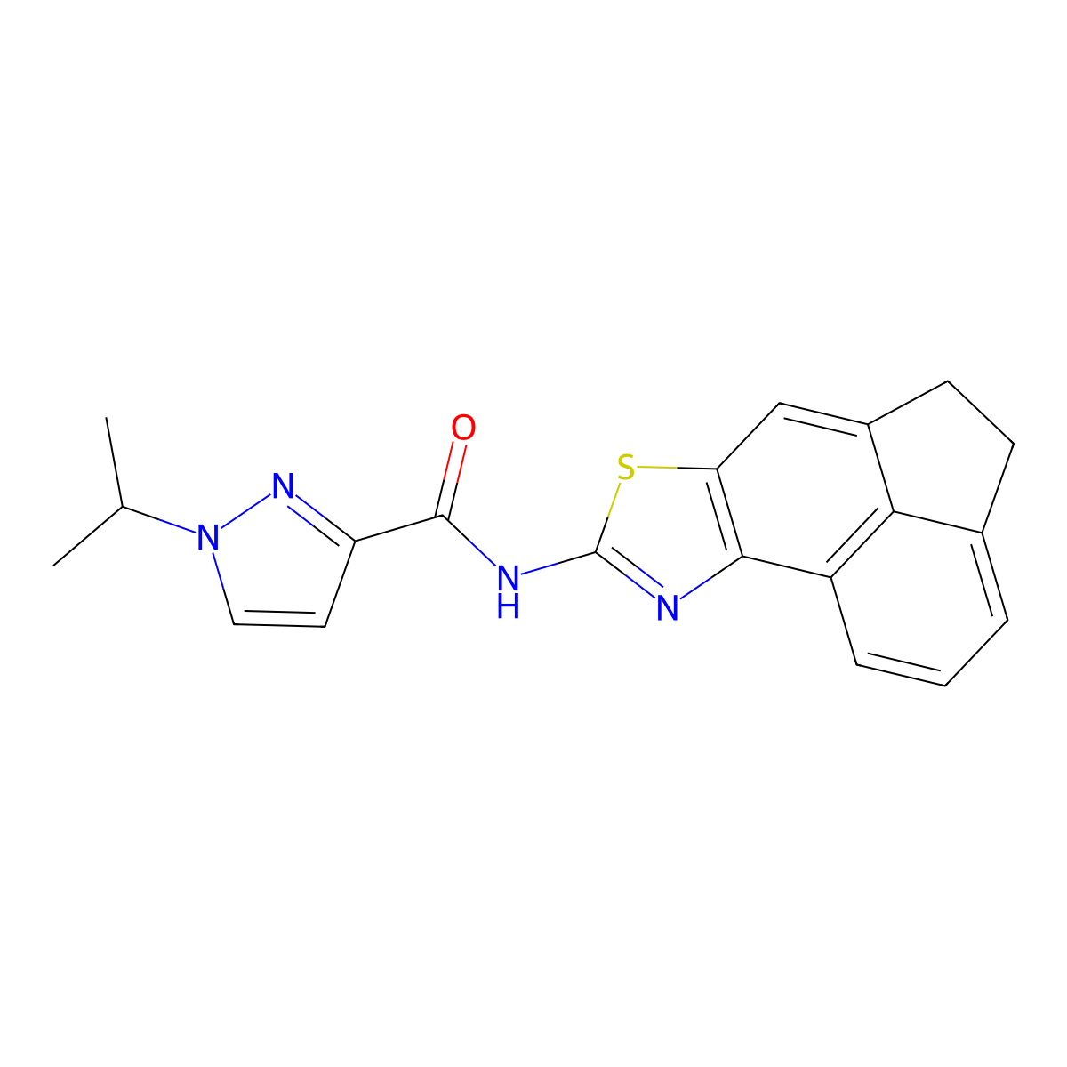 1-(propan-2-yl)-N-{5-thia-3-azatetracyclo[6.6.1.0^{2,6}.0^{11,15}]pentadeca-1(15),2(6),3,7,11,13-hexaen-4-yl}-1H-pyrazole-3-carboxamide molecular structure, CAS 1203010-19-8