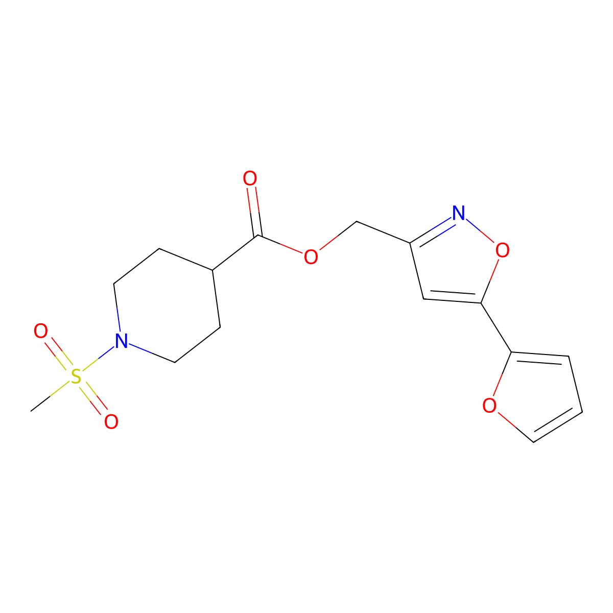 (5-(Furan-2-yl)isoxazol-3-yl)methyl 1-(methylsulfonyl)piperidine-4-carboxylate molecular structure, CAS 1203010-74-5